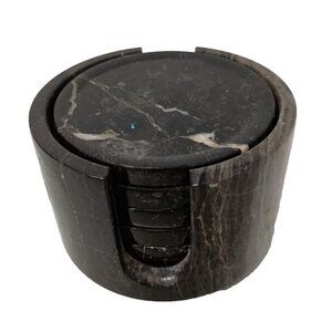 Vintage Nature Home Decor Gray Round Marble Stone Coaster Set With Holder
